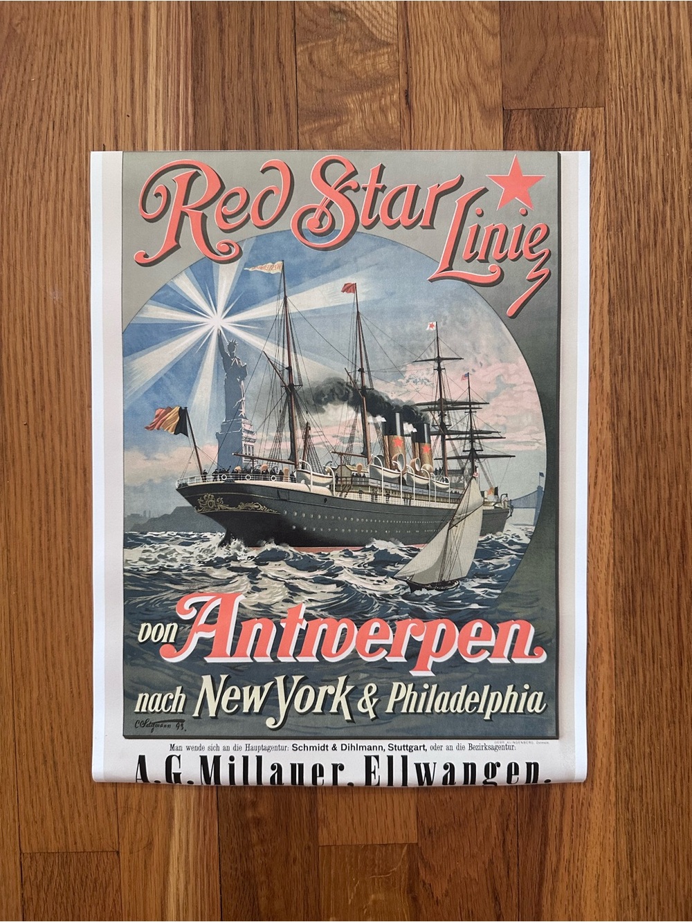Red Star Linie Antwerpen Vintage Travel Poster Print - Blue & Cream